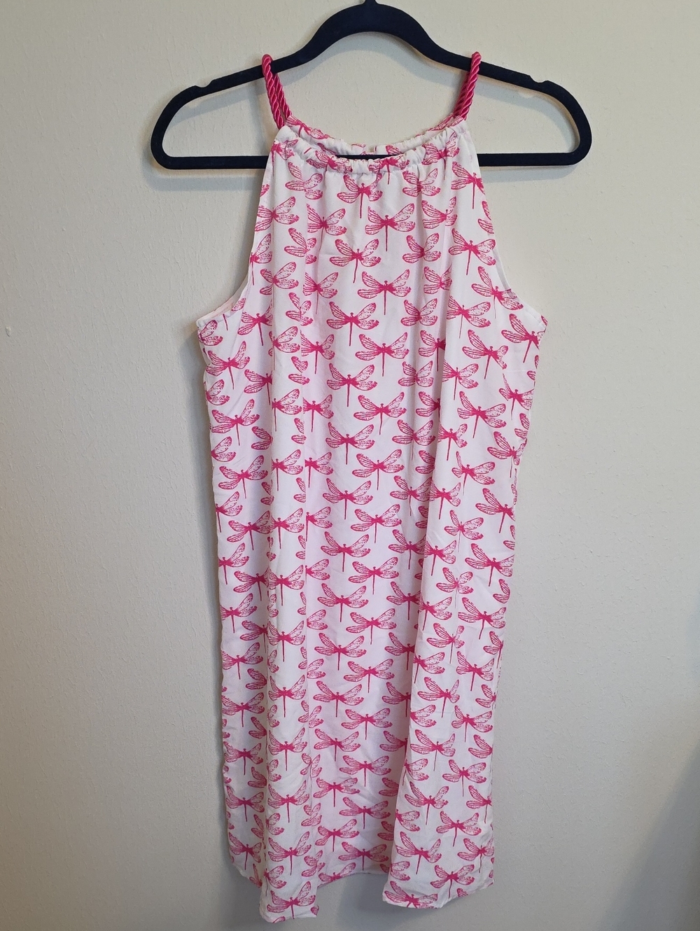 C Pink and White Dragonfly Halter Dress